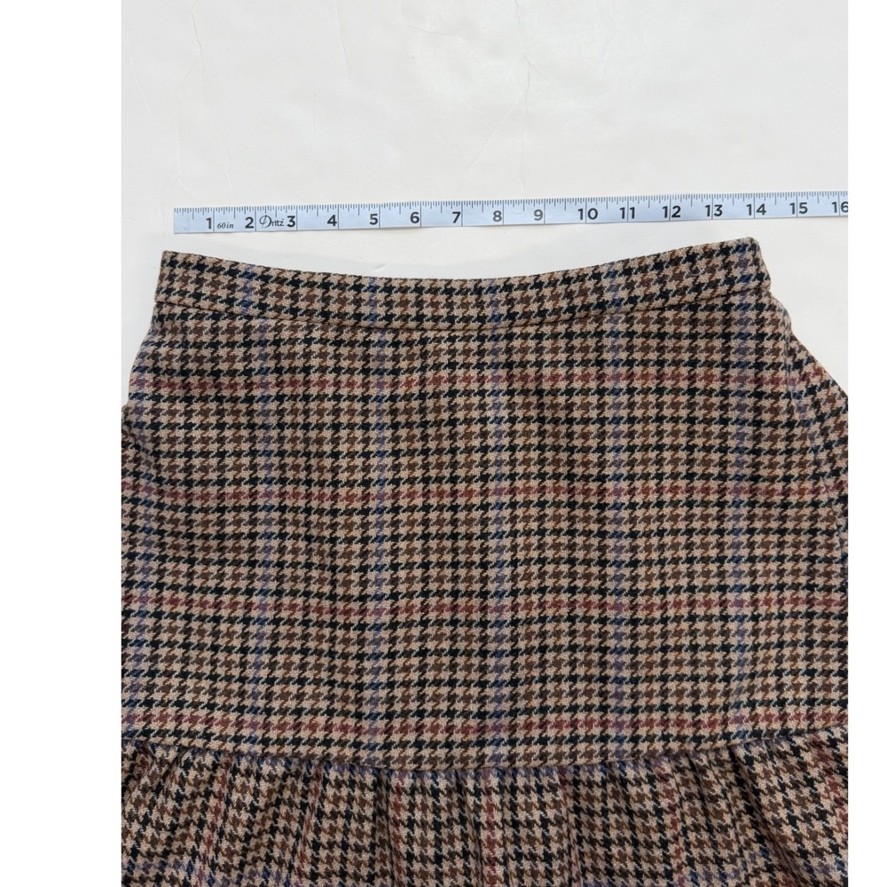 J.Crew Mercantile Brown Houndstooth Wool Blend Ruffle Hem Mini Skirt Size 8 - Picture 3 of 9